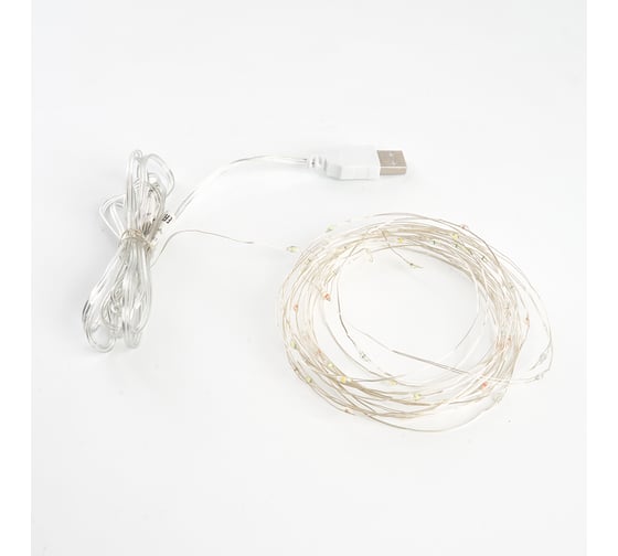 Линейная статичная гирлянда FERON CL576 Роса, 10м USB мультиколор, прозрачный шнур, 48188