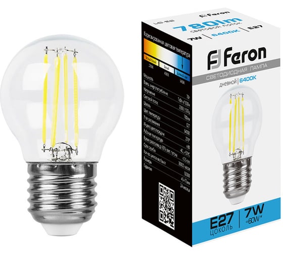 Светодиодная лампа FERON LB-52 Шарик E27 7W 6400K, 38222
