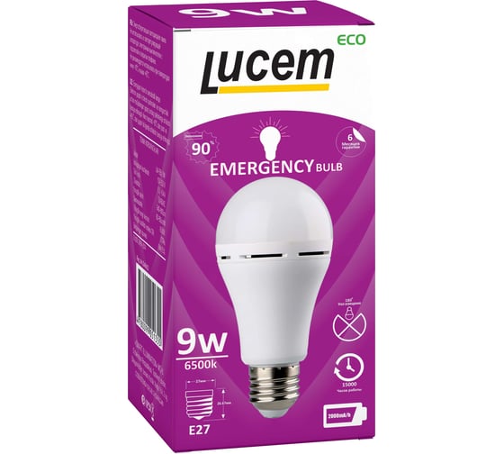 Светодиодная лампа Lucem с аккумулятором LM-EBL 9W 6500K E27 FLEBL092765L
