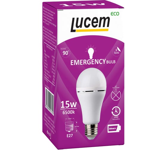 Светодиодная лампа Lucem с аккумулятором LM-EBL 15W 6500K E27 FLEBL152765L