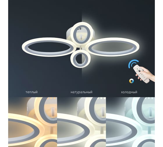 Светодиодный потолочный светильник Rivoli Leidiane 6097-104 64 Вт LED 2750К - 5850 К модерн с пультом, Б0054907