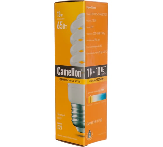Лампа энергосберегающая 13Вт Camelion LH13-FS-T2-M/827/E27 10594