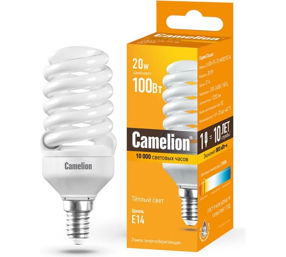 Лампа энергосберегающая 20Вт Camelion LH20-FS-T2-M/827/E14 10597