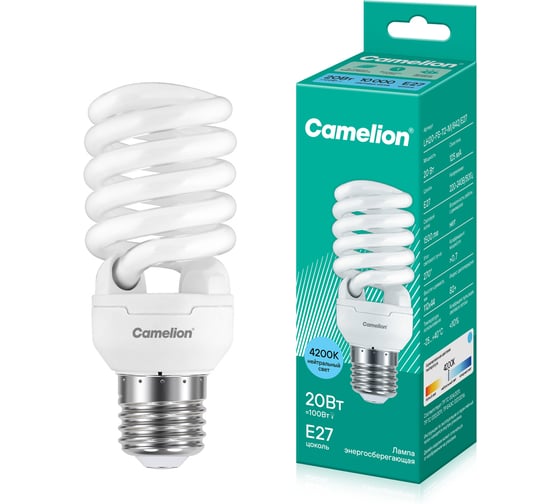 Энергосберегающая лампа 20Вт Camelion LH20-FS-T2-M/842/E27, 10523