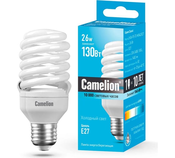 Лампа энергосберегающая 26Вт Camelion LH26-FS-T2-M/842/E27 10588