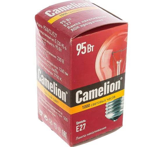Электрическая лампа накаливания с прозрачной колбой Camelion 95/A/CL/E27, 10279