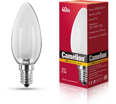 Электрическая лампа накаливания с матовой колбой MIC Camelion 40/B/FR/E14, 9864