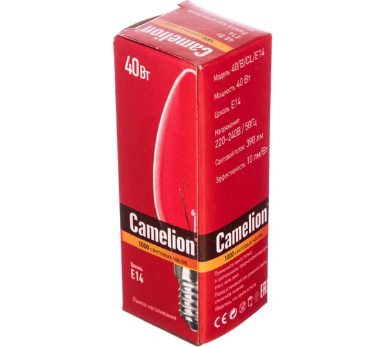 Электрическая лампа накаливания с прозрачной колбой MIC Camelion 40/B/CL/E14, 8968