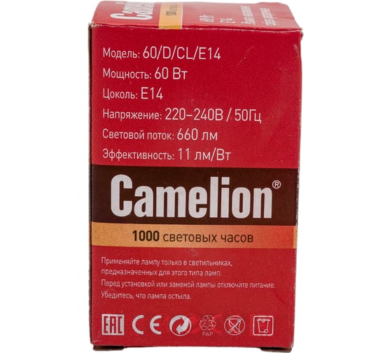 Электрическая лампа накаливания с прозрачной колбой MIC Camelion 60/D/CL/E14, 8972