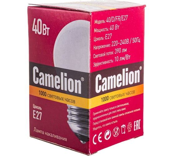 Электрическая лампа накаливания с матовой колбой MIC Camelion 40/D/FR/E27, 9869