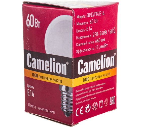 Электрическая лампа накаливания с матовой колбой MIC Camelion 60/D/FR/E14, 9870