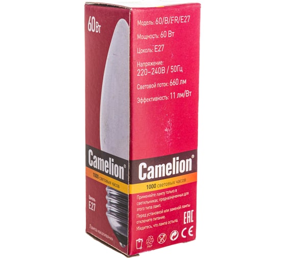 Электрическая лампа накаливания с матовой колбой MIC Camelion 60/B/FR/E27, 9867