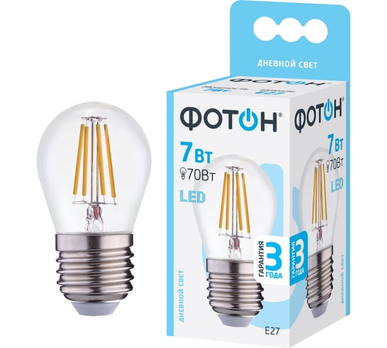 Светодиодная филаментная лампа ФОТОН LED FL P45 7W E27 4000K 23983