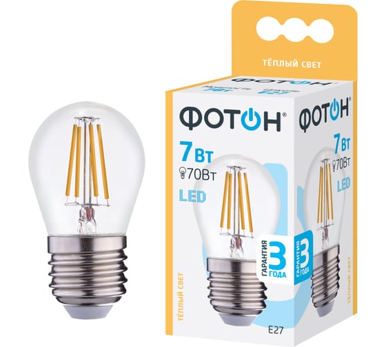 Светодиодная филаментная лампа ФОТОН LED FL P45 7W E27 3000K 22820