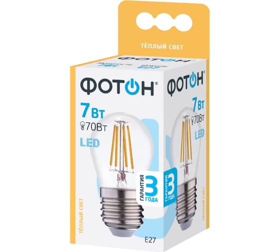 Светодиодная филаментная лампа ФОТОН LED FL P45 7W E27 3000K 22820