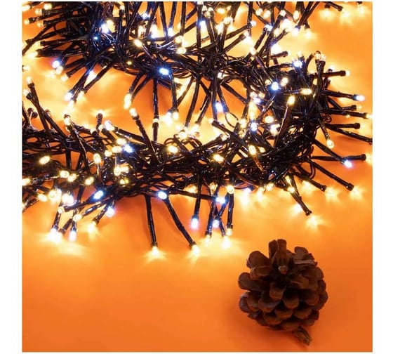 Электрическая гирлянда LED Сноубум мишура 288LED, 3м, шампань/белый, 8 реж, коннектор, ПВХ черный, 220В 351-545