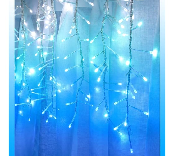 Электрическая гирлянда LED Сноубум мишура бахрома 168LED 1.5x0.4м бел аква голубой 8 реж 220В 382-045