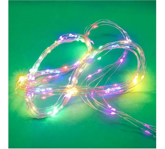 Электрическая гирлянда LED Сноубум нитка росы 1м, 10LED, мульти, питание 2xCR2032 351-500