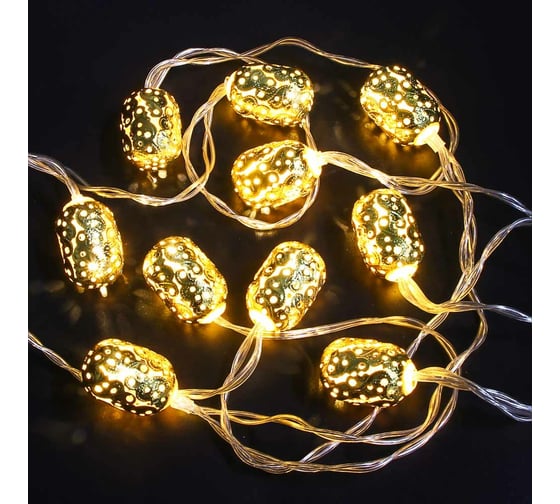 Электрическая гирлянда Сноубум 2м, 10LED, с насадкой в форме фонаря, шампань, постоянное свечение, 2хАА, металл 381-225