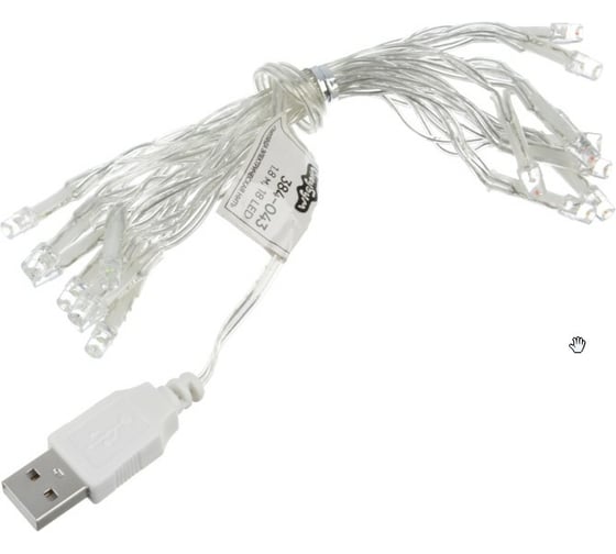 Электрическая гирлянда Сноубум вьюн 1,8м, 18LED, мультицвет, постоянное свечение, ПВХ, прозрачный, USB 384-043