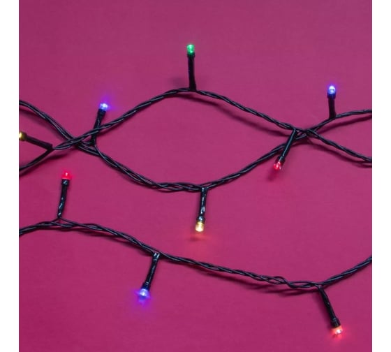 Электрическая гирлянда Сноубум вьюн 5м, 50LED, мультицвет, постоянное свечение, ПВХ, черный, питание 3хАА 384-020