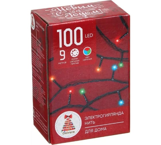 Электрическая гирлянда Сноубум вьюн 9м, 100 LED, RG/RB, авторежим, ПВХ, черный, 220В 384-034