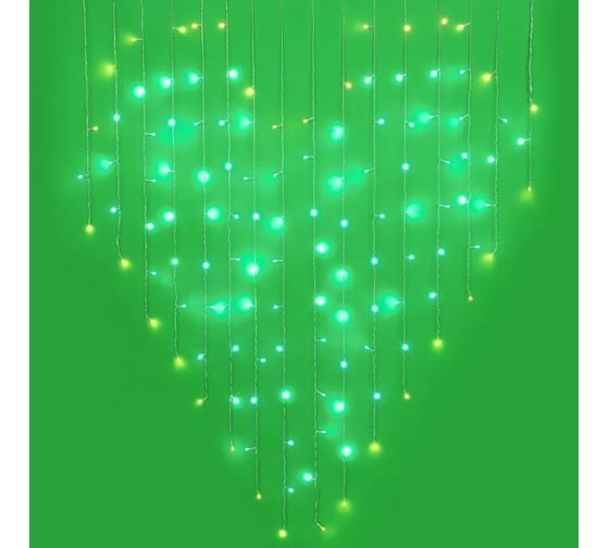Электрическая гирлянда Сноубум бахрома-сердце 124LED, 2,5x1,5м,16 нитей, шампань, 8 режимов, 220В 382-032