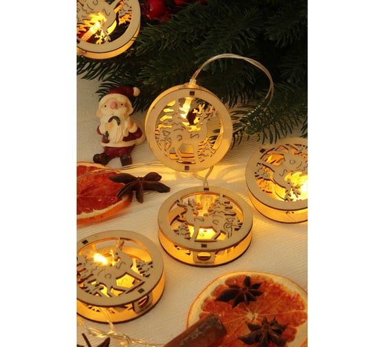 Электрическая гирлянда Сноубум с насадками Сказка, 2м, 10LED, шампань, пост.свеч., ПВХ прозр., 2хАА 381-416
