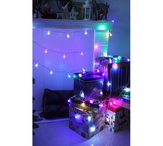 Электрическая гирлянда LED Сноубум с насадками Хрустальная капля 10м 60LED мульти 8 реж прозр 220В 381-297