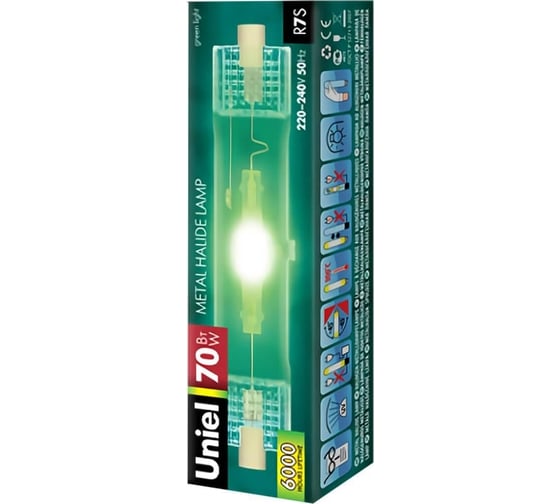 Металлогалогенная линейная лампа Uniel MH-DE-70/GREEN/R7s 04848