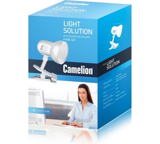 Настольный светильник-прищепка Camelion H-035 белый, металл, 220В, 40 Вт 7198