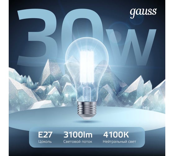 Светодиодная лампа Gauss Filament А70 30W 3100lm 4100К Е27 102902230