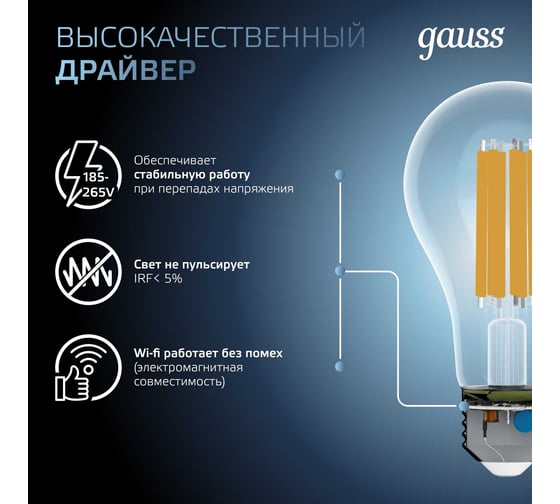 Светодиодная лампа Gauss Filament А70 30W 3100lm 4100К Е27 102902230