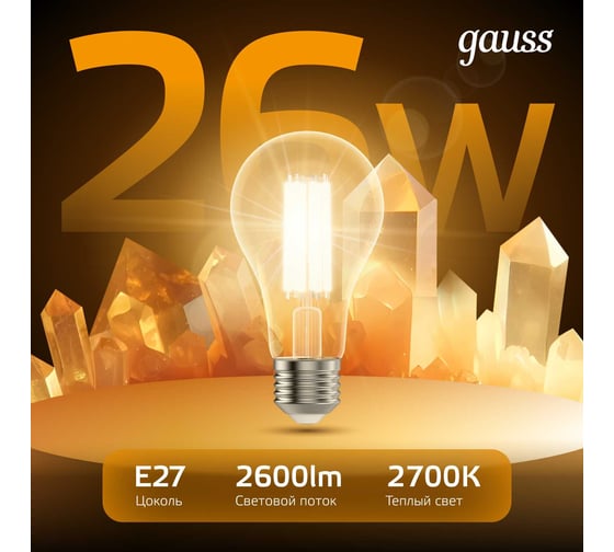 Светодиодная лампа Gauss Filament Е27 А70 26W 2600lm 2700К груша 102902126