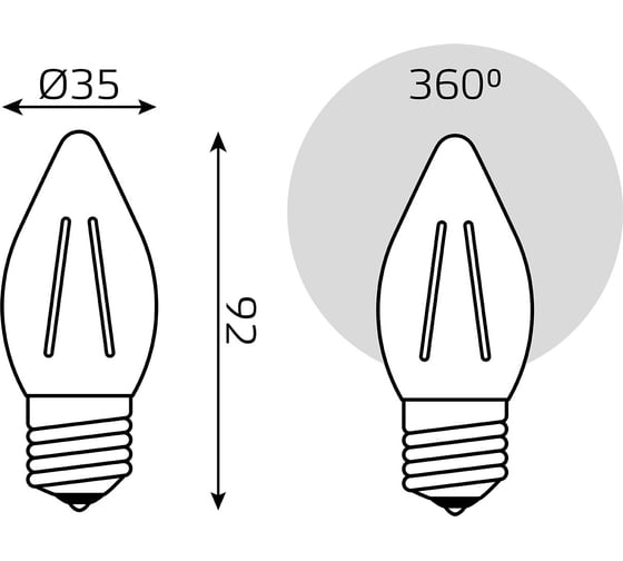 Лампа Gauss Filament Свеча 7W 550lm 2700К Е27 LED 1/10/50 103802107