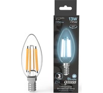 Лампа Gauss Filament Свеча 13W 1150lm 4100К Е14 LED 1/10/50 103801213