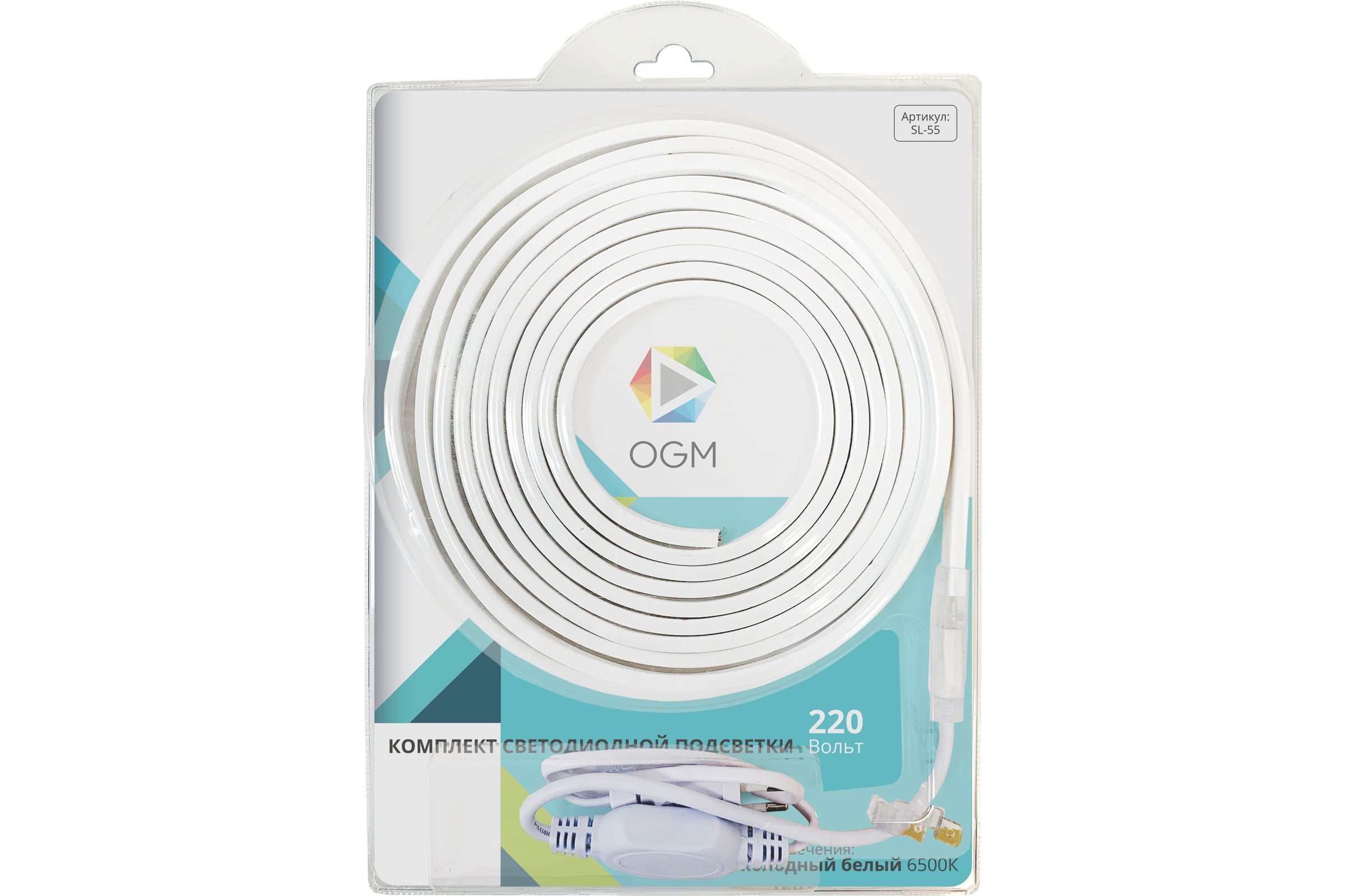 КомплектсветодиоднойлентыOGM220В,6Вт/м,smd2835,60д/м,IP44,600Лм/мSL-55