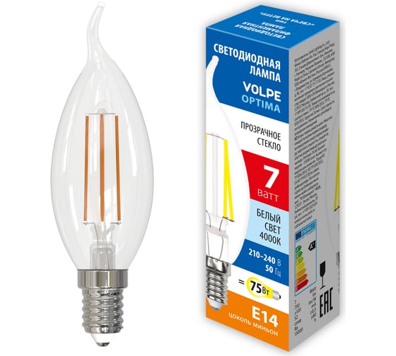 Светодиодная лампа Volpe LED-CW35-7W/4000K/E14/CL/SLF UL-00008341