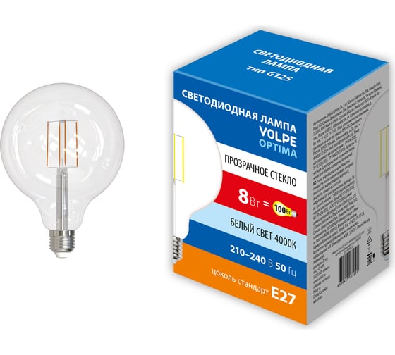 Светодиодная лампа Volpe LED-G125-8W/4000K/E27/CL/SLF UL-00009240