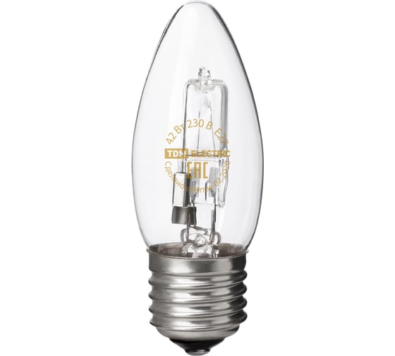 Галогенная лампа TDM ELECTRIC "Свеча" прозрачная, 42 Вт-230 В-Е27 SQ0341-0097
