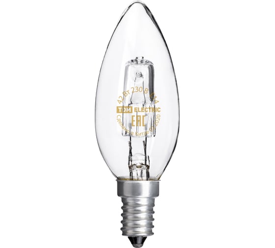 Галогенная лампа TDM ELECTRIC "Свеча" прозрачная, 42 Вт-230 В-Е14 SQ0341-0096