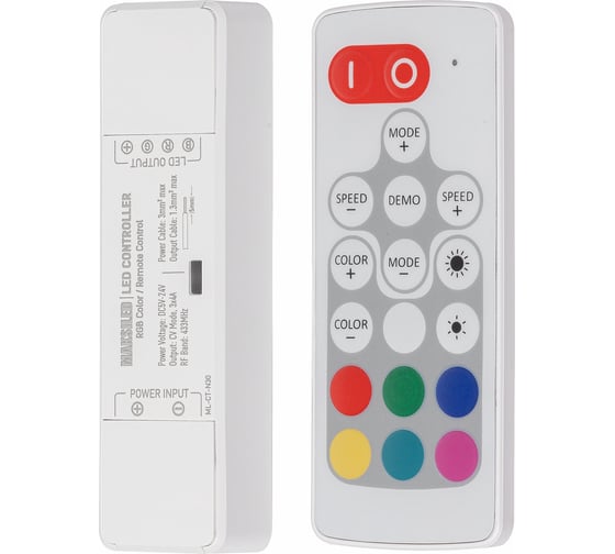 Контроллер MAKSILED RGB 5-24В, 60/144/288Вт, 3 канала х 4А, IP40, пульт, 87x24x15мм ML-CT-N30