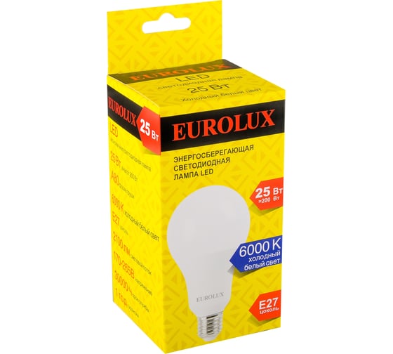 Светодиодная лампа Eurolux LL-E-A80-25W-230-6K-E27 груша, 25Вт, холодный, Е27 76/2/78