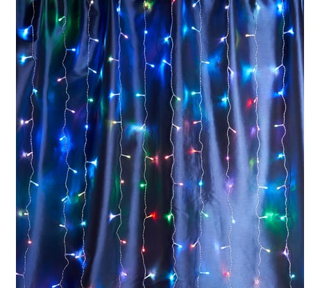 Светодиодная гирлянда занавес FERON CL18, 1,5x1,5м + 3м, 230V, мультиколор, плавная смена цветов, c питанием от сети, прозрачный шнур 48172
