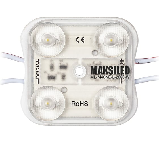 Светодиодный модуль MAKSILED 1.2Вт, 12В, IP67, SMD2835 4LED, 180лм, холодный белый, 20 шт./упаковка ML-M4SNE-L-2835-W