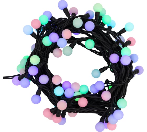 Гирлянда Neon-Night мультишарики d17,5мм, 10м, черный каучук, 80led, цвет rgb 303-679