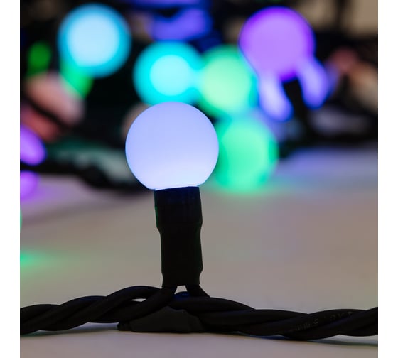 Гирлянда Neon-Night мультишарики d17,5мм, 10м, черный каучук, 80led, цвет rgb 303-679