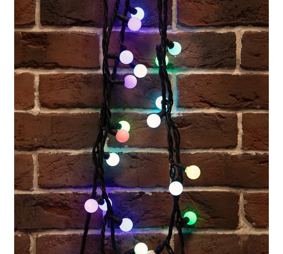 Гирлянда Neon-Night мультишарики d17,5мм, 10м, черный каучук, 80led, цвет rgb 303-679