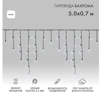 Гирлянда Neon-Night айсикл бахрома светодиодная 5x0,7 м, мерцание, черный каучук, белый свет 255-365