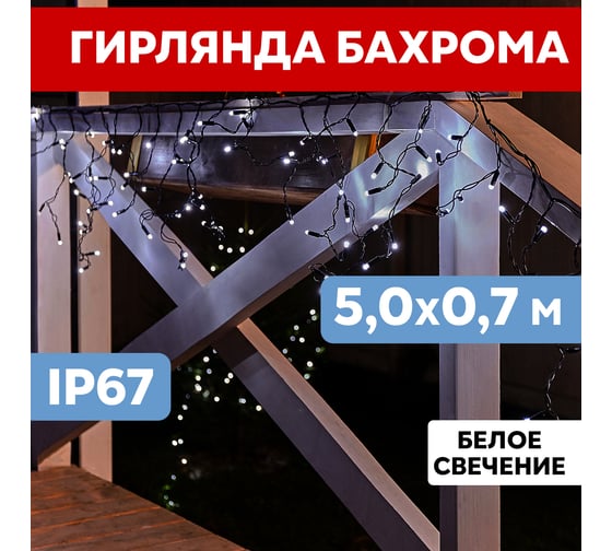 Гирлянда Neon-Night айсикл бахрома светодиодная 5x0,7 м, мерцание, черный каучук, белый свет 255-365